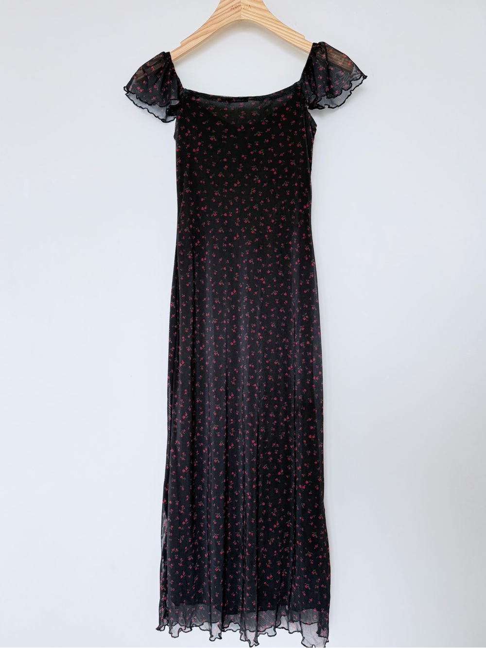 Ardene Mesh Floral Midi Dress Size XS Ruched Slit Coquette Cottagecore - Picture 7 of 14